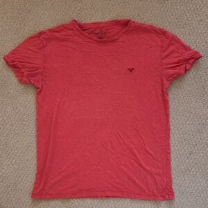 American Eagle Outfitters Coral-Red Crew Neck Tee with Chest Logo
